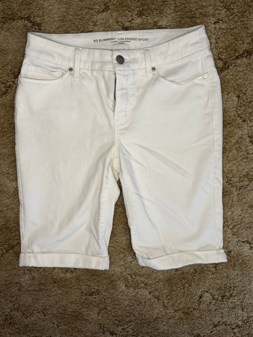 Chico's So Slimming Girlfriend Shorts 00 US 2 White Cuffed Bermuda Denim